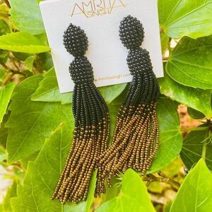 Black Gold Seed Bead Tassel Earring